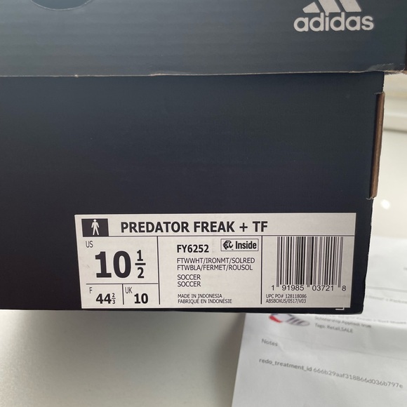 Adidas Predator Freak + Turf Shoes - White/MetallicIron/SolarRed - 10.5 - Picture 6 of 6